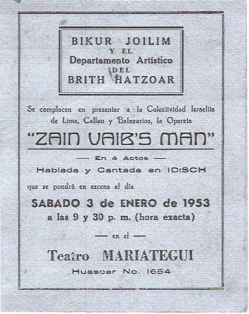 Zain Vaib's Man, Teatro Mariategui. Sabado 3 de Enero de 1953.
